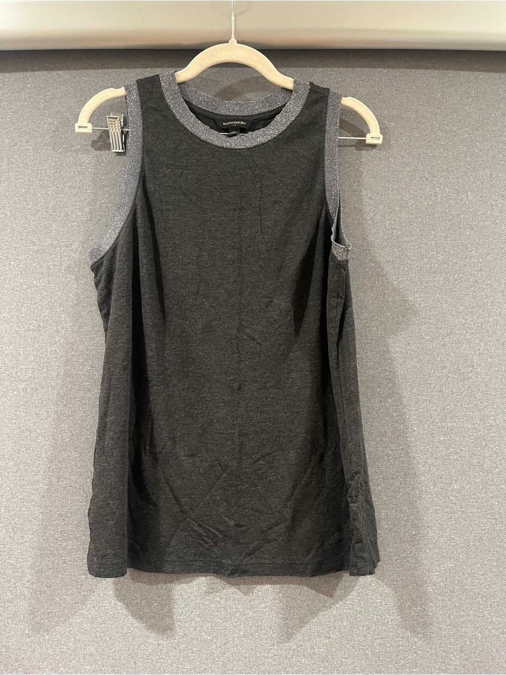 Banana Republic Charcoal Gray Sleeveless Tank with Heather Trim